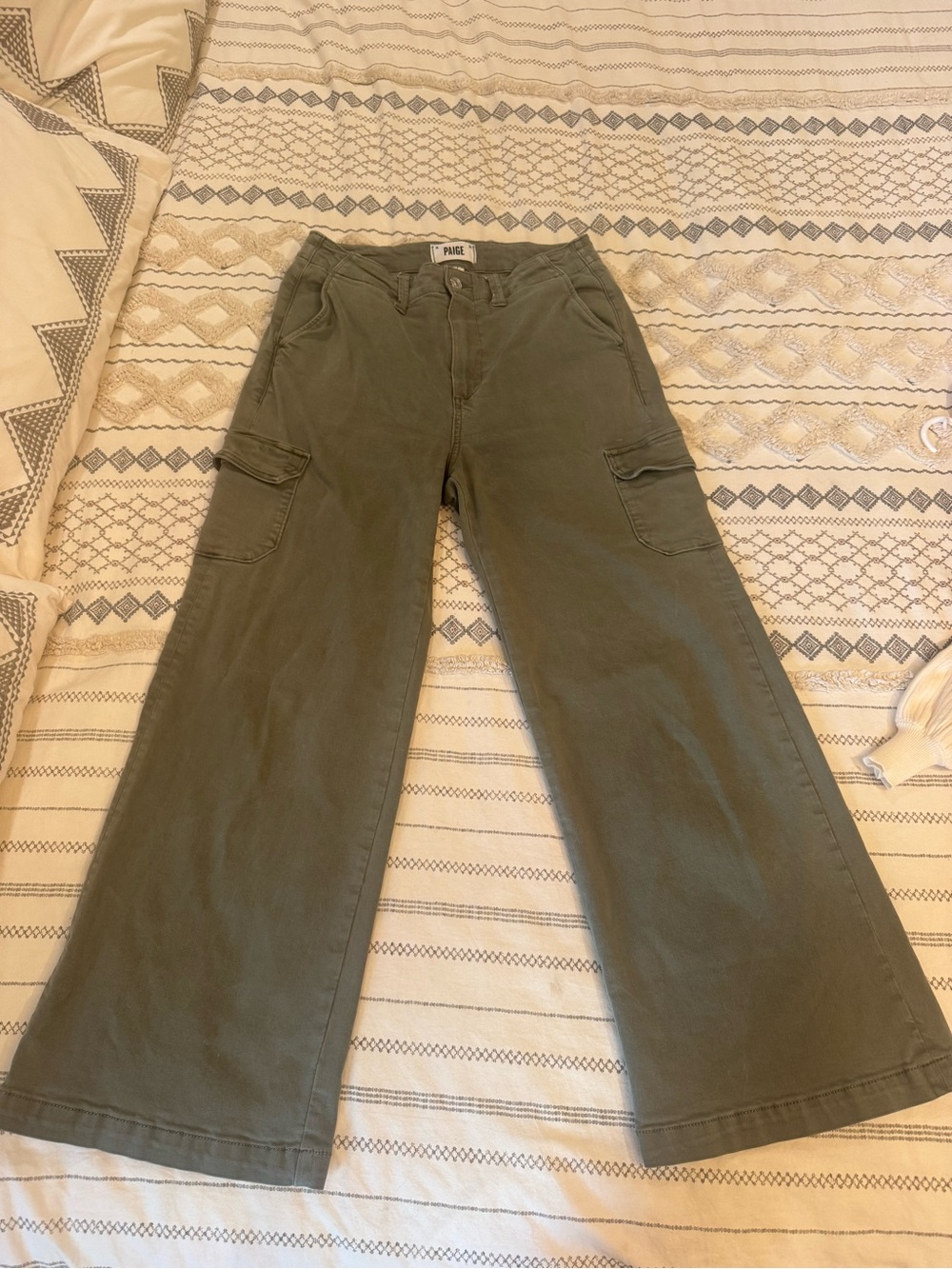 PAIGE Olive Green Wide-Leg Cargo Jeans